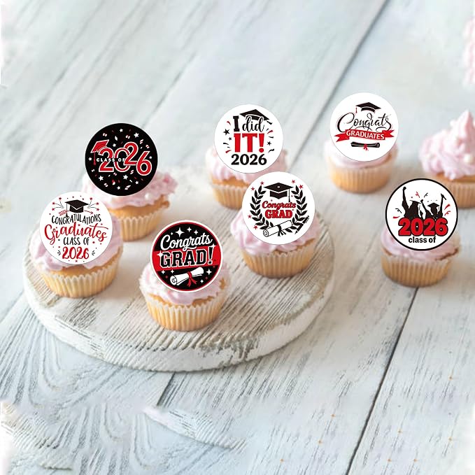 63 PCS Edible 2026 Graduation Cupcake Toppers Diploma Congrats 2026 Grad Cap Cupcake Picks Edible Class of 2026 Cake Decorations for 2026 High School/College Graduation Theme Party Supplies Dark Blue