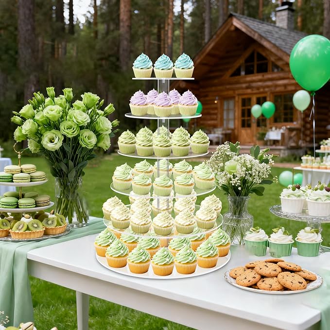 Cupcake Stand for 60 Cupcakes, 6 Tier Large Acrylic Round Clear Wedding Cupcake Tower, Cupcake Tier Stands for Dessert Table, Tiered Cupcake Holder Stand, Cupcake Display Stand for Birthday Party