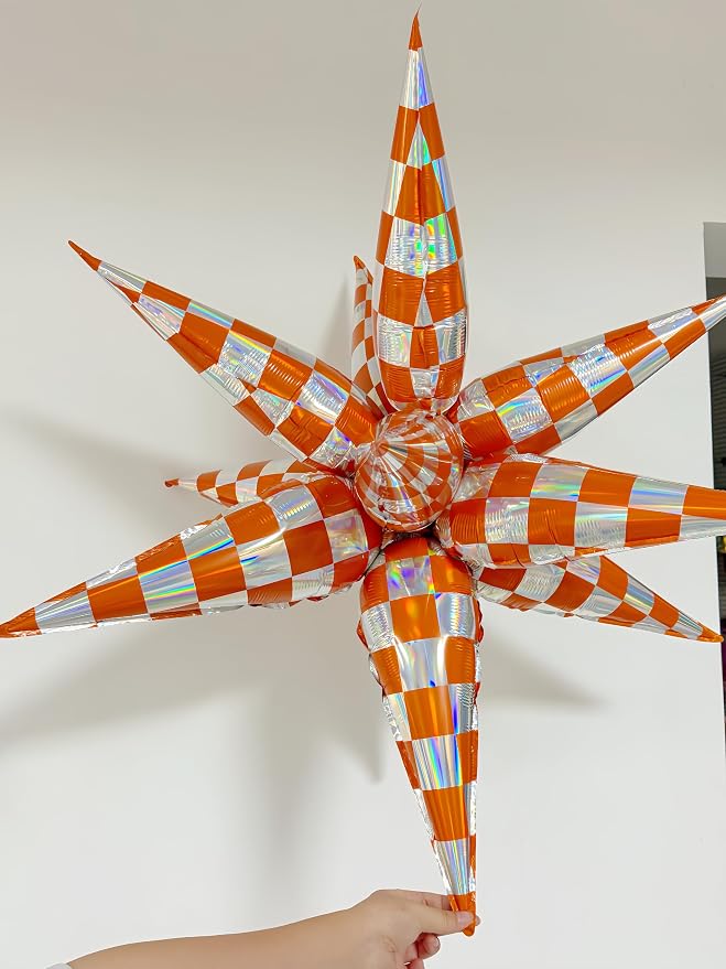 2 * 12Pcs Orange Silver Holographic Explosion Pointed Star Foil Balloons/Football Game Day/The Life of A Showgirl Party/Tay*lor Sunset Coastal Birthday, Glam Showgirl Era Party (2Pcs Orange Laser)