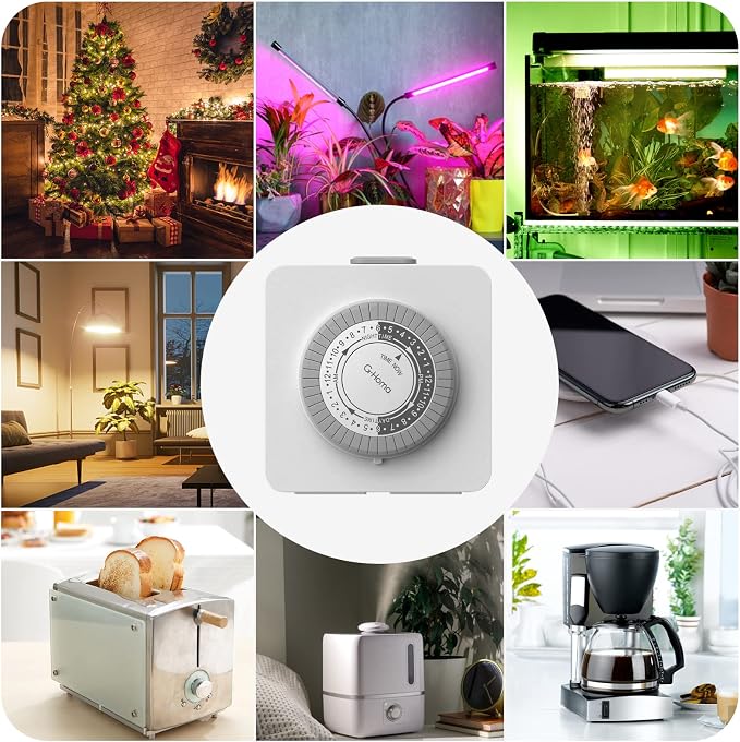 G-Homa Timer Outlet Electric Indoor with 2 Grounded Outlet,Plug-in 24-Hour Mechanical Timers,Daily On/Off Cycle,Energy Saving for Lamps, Seasonal, Christmas Lights and Holiday Decorations (4 Pack)