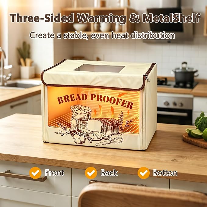 Folding Bread Proofing Box, 3-Sided Heating Dough Proofer with 50-113℉ Temp Control & Metal Rack, Bread Proofing Container for Home Baking, Pizza Dough, Sourdough Starter & Yogurt Making (White)