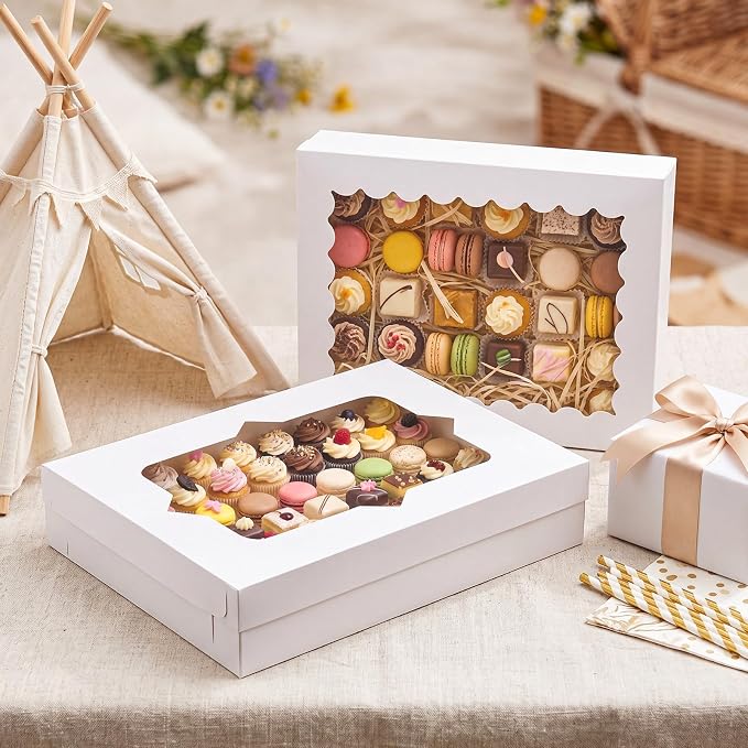Sinload 24 Pcs 26.5x19.5 x 5 Inch Full Sheet Cake Boxes 12pcs Large Rectangle Bakery Boxes with 12pcs Cake Boards for Pastry Baking, Cupcakes, Donuts, Cookies, Pie Treat Packaging