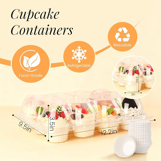 20 Pack Dozen Cupcake Containers with 240 Liners Stackable Cupcake Carrier 12 Count Plastic Cupcake Boxes Cupcake Holders