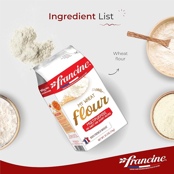 Francine Wheat Flour, T55 French Flour from France with Lower Gluten Content, Makes Great Breads, Pastries and Desserts, 35.3oz/1 kg