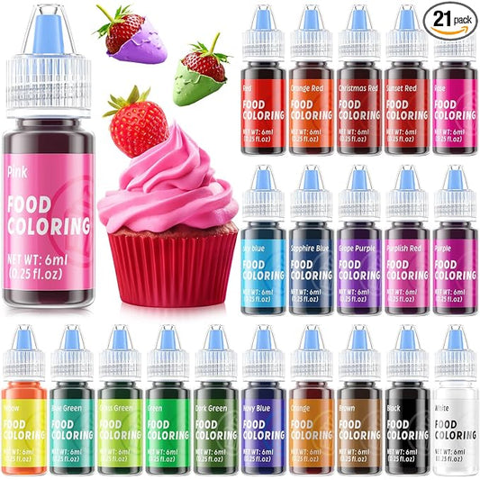 Food Coloring for Cake Decorating - 21 Edible Color Food Grade Vibrant Food Dye Tasteless Food Color for Cake Decorating Baking Easter Egg Icing Fondant Cooking- 0.25 Fl.oz/Bottle
