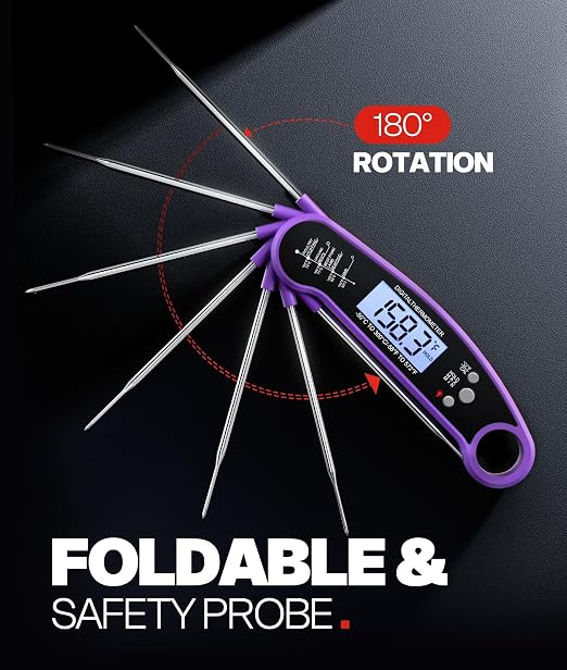 Meat Thermometer, Digital Instant Read Food Thermometer for Grilling, BBQ, Air Fryer, Smoker, Candy, Kitchen Gadgets, BBQ Essentials, Gift for Dad, Men, Women, Purple