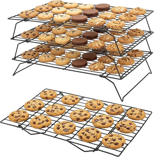 4 Pcs Cooling Racks for Baking and Stackable Collapsible | Cookie Cooling Rack Set, Carbon Steel Wire Baking Holder with Foldable Legs, Space Saving Kitchen Organizer for Baked Goods