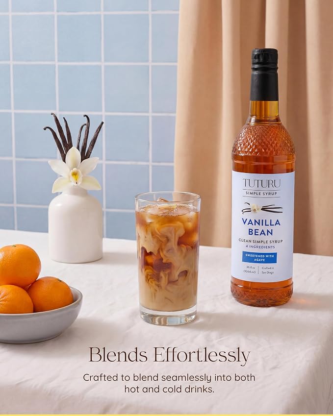 Vanilla Bean Agave Simple Syrup for Coffee & Cocktails - Sweetened with Organic Agave Nectar - Infused with Real Vanilla Bean - 36 oz