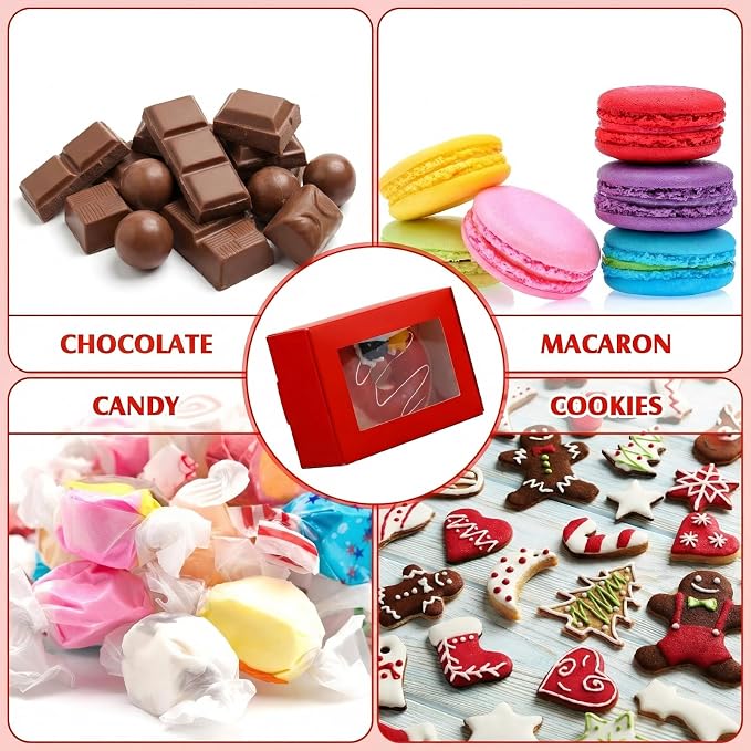 Zonon 30 Pcs Soap Boxes for Homemade Packaging, Mini Kraft Boxes with Window for Bakery Candy Soap Making Gift Packaging, 3.7x2.6x1.4 Inch (Red)