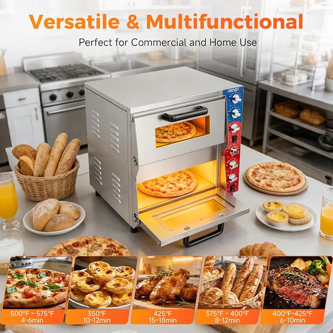 LEEVOT Commercial Double Deck 16 Inch Electric Pizza Oven | 3600W Countertop Pizza Maker with Pizza Stone for Restaurant, Food Truck & Indoor Use | ETL Certified, 120V