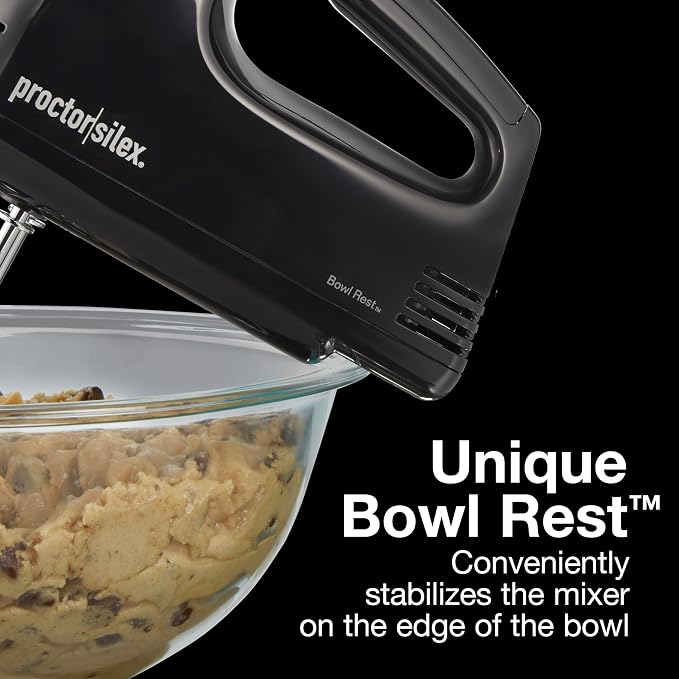 Proctor Silex Easy Mix 5-Speed Electric Hand Mixer with Bowl Rest, Compact and Lightweight, 100 Watts of Peak Power, Black (62507PS) (Pack of 4)
