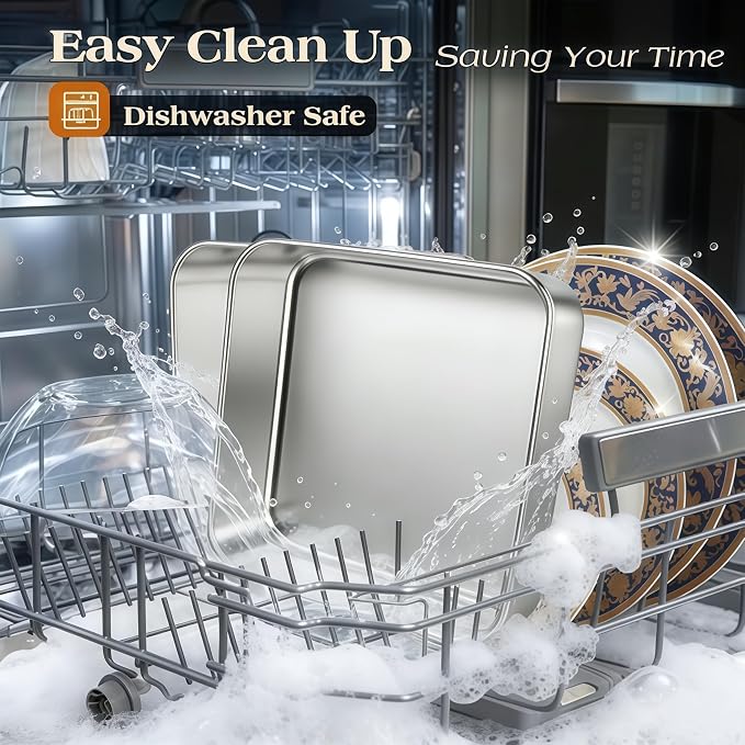 8x8 Baking Pan with Lid, Stainless Steel Brownie Pan, Square Cake & Casserole Bakeware, Heavy Duty Non-Toxic Oven Pan, Dishwasher Safe (2 Pans + 2 Lids)