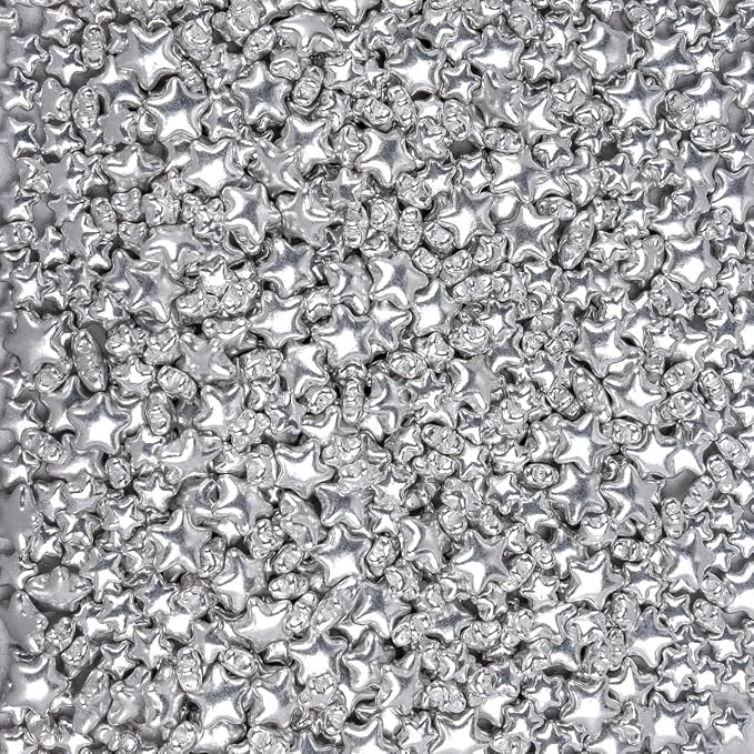 Dazzjoy Edible Silver Star Sugar Sprinkles, 4.23oz, Mix Size, Candy Star Sprinkles for Cake Decorations and Cupcake Toppers, Wedding Party Valentines Supplies