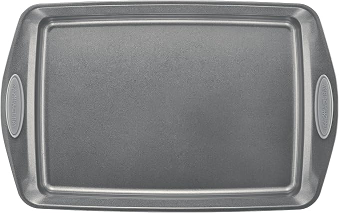 Rachael Ray Bakeware Nonstick Cookie Pan Set, Gray with Sea Salt Gray Silicone Grips, 3-Piece