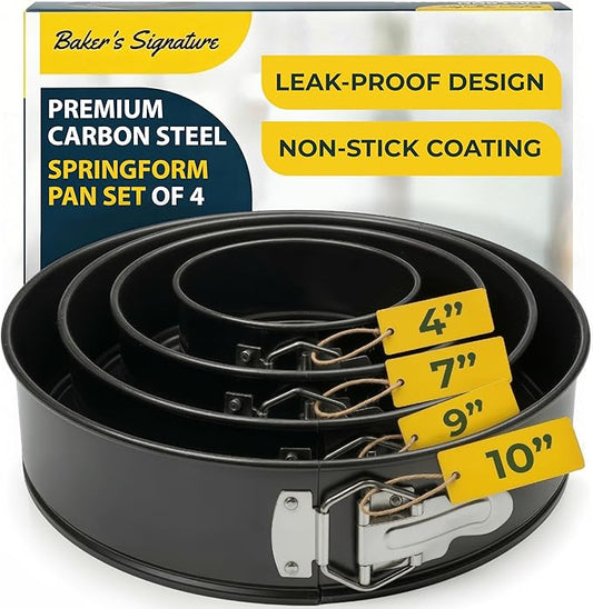 Springform Pan Set of 4 - 4,7,9,10" Carbon Steel With Removable Bottom – Leakproof Design, Nonstick Coating Cheesecake Pan – Durable Cake Mold With Secure Latch, Even Heat Cheese Cake Pans For Baking