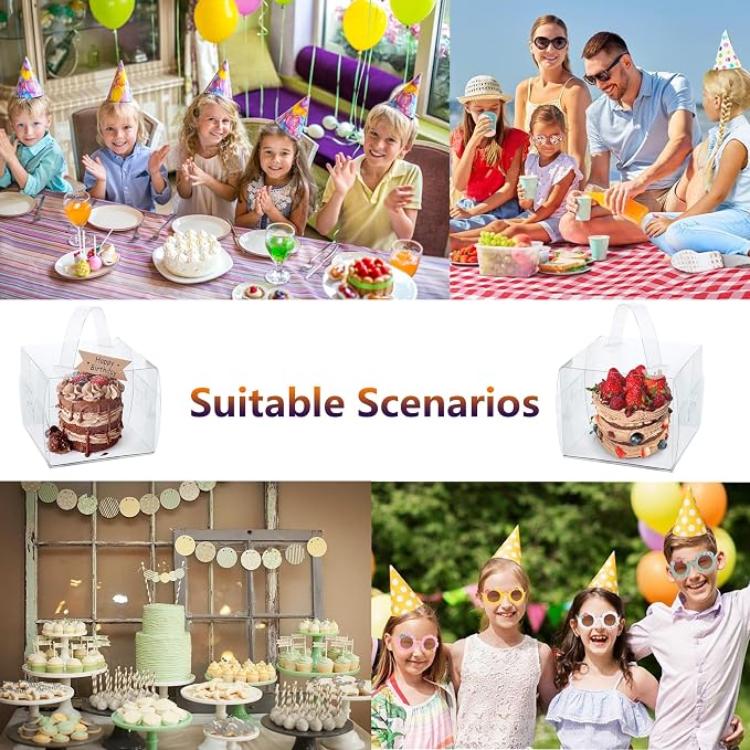 6x6x6Inch Transparent Bakery Boxes with Handles,20Pcs 5inch 6inch Clear Cake Box,Mini Cake Boxes,Clear gift boxes for wedding,birthday,party