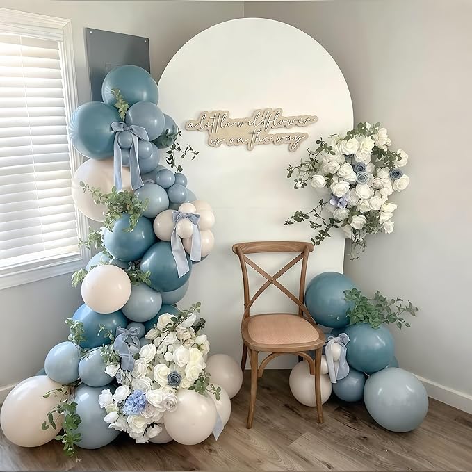 Togvu 112 Pcs Dusty Blue Grey Balloon Garland Arch Kit, Retro Slate Pastel Blue Pale Grey White Balloon Arch Kit for Boys Birthday Wedding Baby in Bloom Bridal Shower Party Decorations