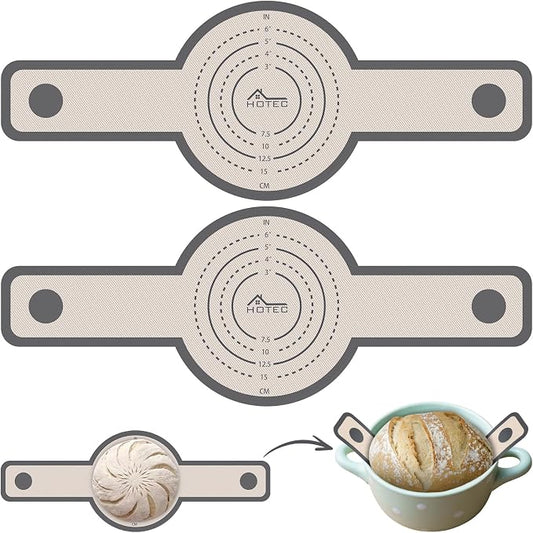 HOTEC 2 Pcs Silicone Bread Sling for Dutch Oven, 0.7MM Thickened Heat Resistant to 500°F Non-Stick Baking Mat with Long Handle Easy to Transfer Sourdough Bread, Dutch Oven Liners Baking Supplies