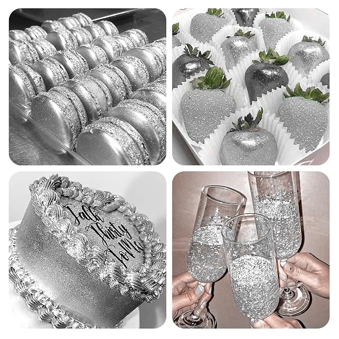 Silver Edible Glitter - 15g Edible Glitter Spray Food Grade Silver Drink Glitter for Cakes, Cookies, Cake Pops, Chocolate, Strawberries, Cocktails & Beverages