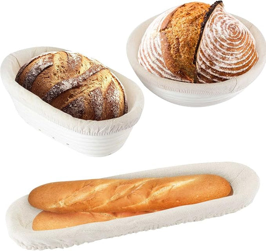Gerrii 3 Packs Bread Banneton Proofing Basket 9" Round and 10" Oval and 15 Inch Oval Cane Sourdough Baskets Bread Baking Dough Bowl for Bakery Home Bakers