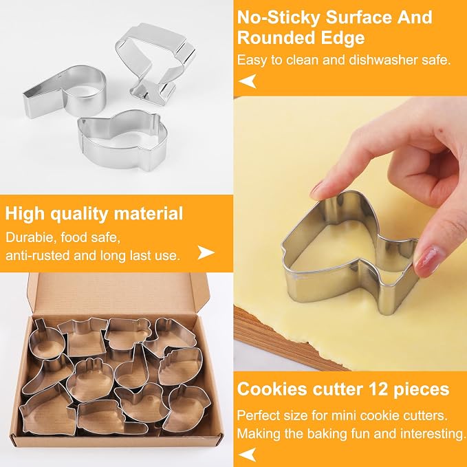 12PCS Football cookie cutter set Set, Fondant Biscuits Molds for Football, Jersey, Shorts, Shoe, Whistle, Helmet, Beer Mug, Glove, Trophy Cup, Cap, Table Tennis Racket, Foam Finger - Stainless Steel