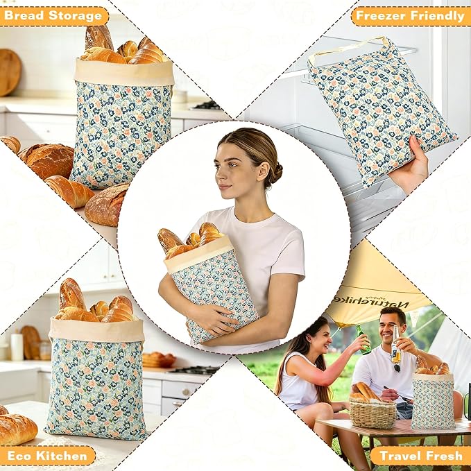 2 Pack Beeswax Bread Bags for Sourdough Homemade Bread, XL Reusable Bread Storage Bag, Organic Waxed Line and Linen Fabric Bread Bag for Home Bakers, Picnics Work or Gift-Giving
