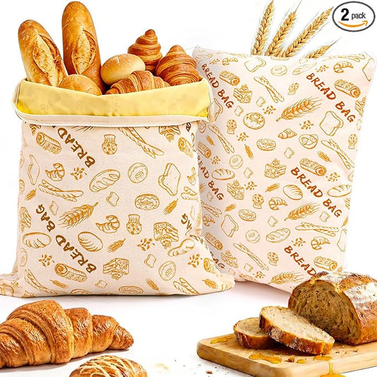 Premium XL Beeswax Bread Bags for Sourdough (17"x13", 2 Pack) - Premium Reusable Organic Linen Storage, Keep Fresh for Homemade Bread, Freezer Safe, L-Shape Wide Zipper for Easy Loading