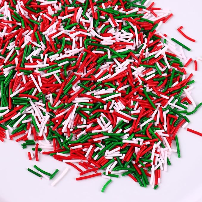 Christmas Jimmies Sprinkles for Cake Decorating 4.2oz Edible Holiday Sprinkles Red Green and White Sprinkles for Cupcake Topper Cookie Chocolate Cake Ice cream Decorations Baking Xmas Party