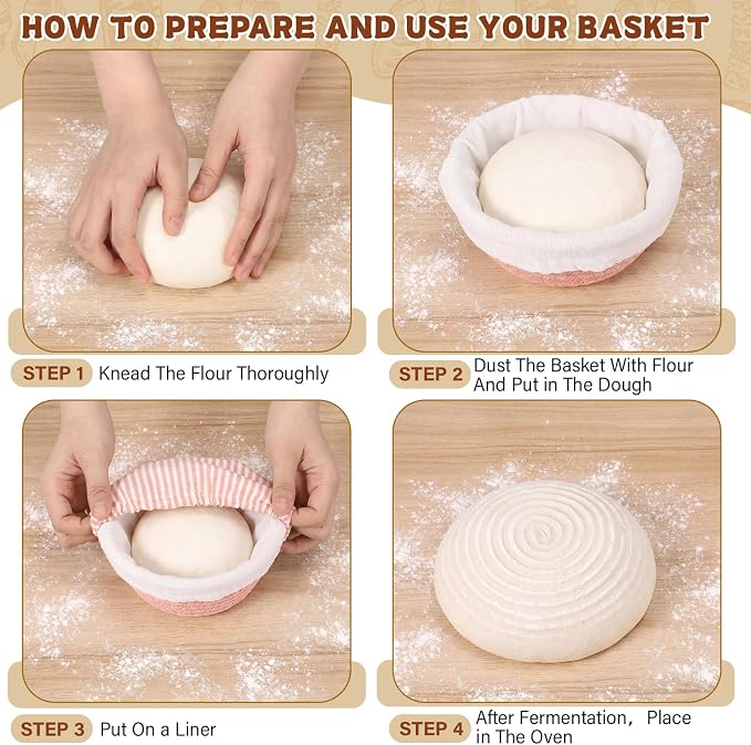 6 Set 5.5 Inch Mini Banneton Bread Proofing Basket Natural Cotton Rope Proofing Bowls Kit with Cloth Liner Small Sourdough Bread Baking Supplies for Home Baking (Nude Pink)