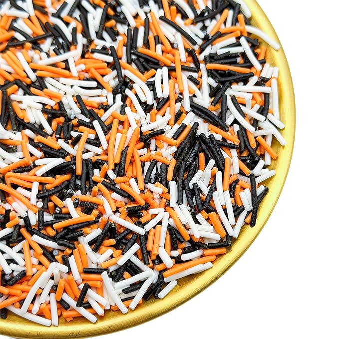 CandiJumpin Black White and Orange Jimmy Sprinkles, Halloween Sprinkles for Cake Decorating Edible Cake Jimmies Edible Crunchy Jimmies Ice Cream Toppings, Baby Shower Party Halloween Christmas Supplies 3 OZ