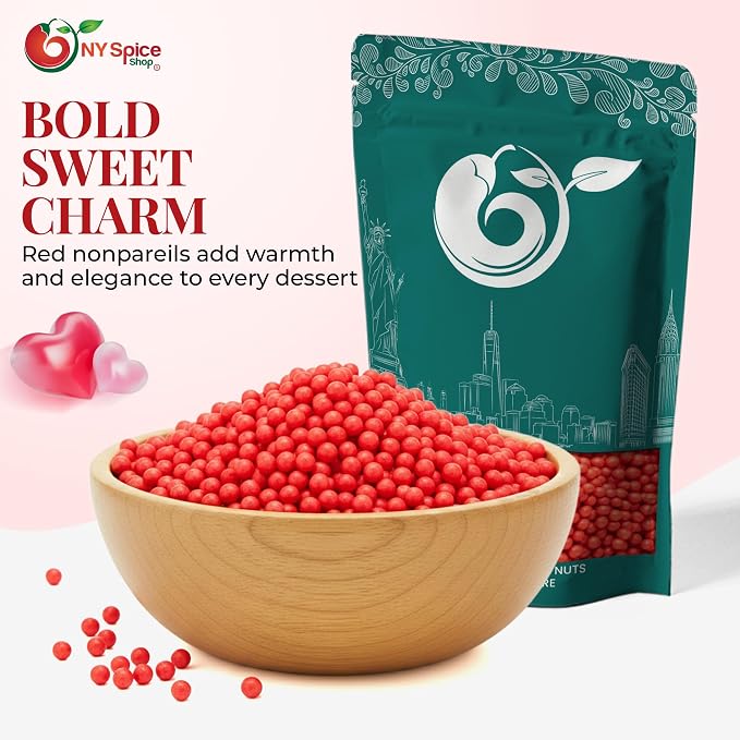 NY Spice Shop Red Nonpareils - 3 Pound Decorative Sugar Beads for Sweet Treat and Ice Cream Topping - Edible Candy Pearls for Baking, Desserts, Smoothies, Party Snacks, and Gifts Bags