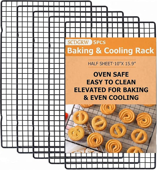 5PCS Cooling Racks for Cooking and Baking 10" x 16" Wire Rack Baking Rack, Cookie Rack, Heavy Duty Metal Wire Rack for Grilling, Roasting, Cooking, Drying,Oven Safe Dishwasher Safe
