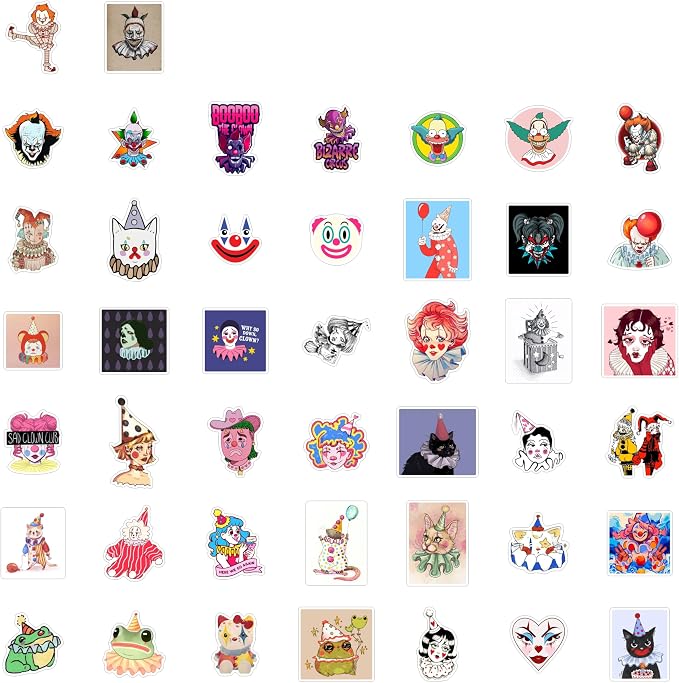 100Pcs Clown Stickers for Water Bottle and Laptop - Clown Party Supplies & Decorations, Waterproof Vinyl Decals, Circus and Fun Stickers, Gifts for Women & Men
