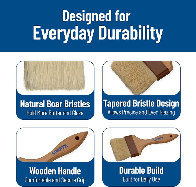 SPARTA Kitchen Basting Brush – 4037500 Basting Brush for Cooking Flat Boar Bristle Brush, Hardwood Handle for Kitchens, Restaurants, Catering, High Heat Food Prep, 3in, Pack of 12