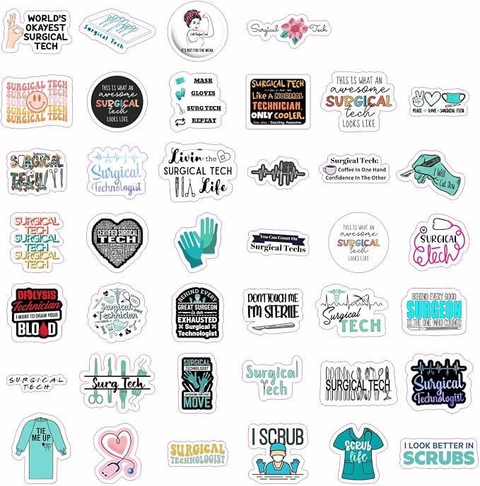 100Pcs Surgical Tech Stickers, Surgery Stickers for Water Bottle and Laptop - Scrub Tech Party Supplies & Decorations, Waterproof Vinyl Decals, Gifts for Women & Men