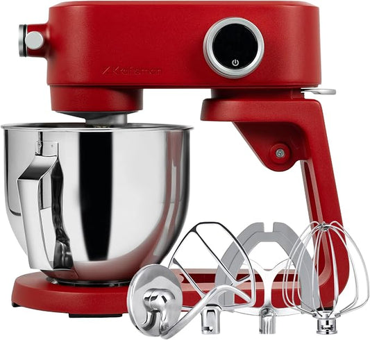 All Metal Stand Mixer DC Motor - Heavy Duty Dough Mixer 5.3 Quart with 4 Stainless Steel Attachments, Quiet Operation with Timer, Verstile Standing Mixer with Power Hub, 8-Speed (Red)