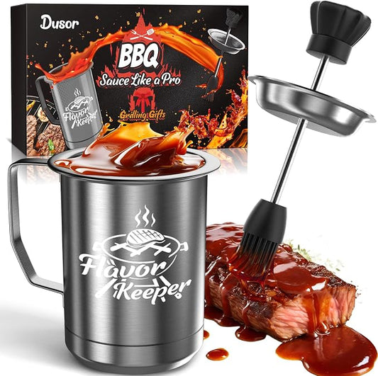 Dusor Gifts for Him Men Women BBQ Sauce Pot and Basting Brush Set, Gifts for Him Who Have Everything Kitchen Gadgets, Grilling Gift for Men, Cooking Grilling Accessories Gift for Dad Husband Boyfriend
