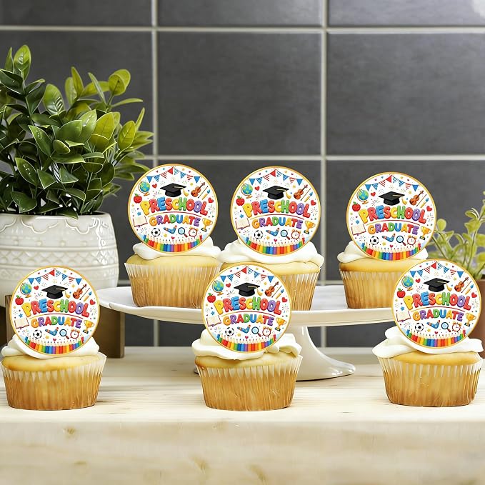 60 PCS Edible 2026 Preschool Graduation Cupcake Toppers 2026 Graduations Cake Decorations Edible Class of 2026 Grad Cap Cupcake Picks for 2026 Kindergarden Graduation Party Cake Decorations Supplies