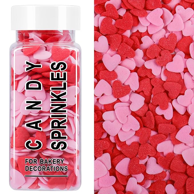 Heart Sprinkles For Cake Decorating, Red and Pink Edible Heart Shaped Sprinkles, Christmas Valentines Sprinkle Candy for Baking, Ice Cream, Cookies, Cupcake Topper