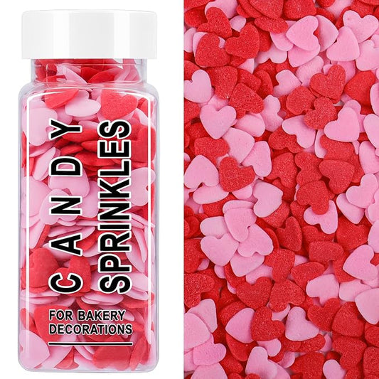 Heart Sprinkles For Cake Decorating, Red and Pink Edible Heart Shaped Sprinkles, Christmas Valentines Sprinkle Candy for Baking, Ice Cream, Cookies, Cupcake Topper