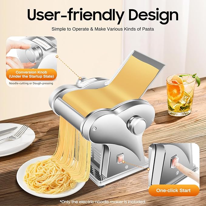 Commercial Electric Dough Sheeter - 135W Pasta Maker with 8 Adjustable Thickness for Noodles, Pastry, Dumpling Skins - Stainless Steel Dough Roller for Bakeries, Restaurants, Home Use