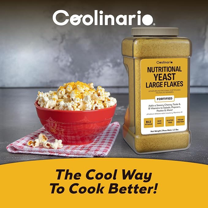 Coolinario Nutritional Yeast, Fortified, Large Flakes (1 GAL - 1.5 LBS) | Savory Cheese-Like Flavor, Rich in B-Vitamins, B12, Protein & Fiber, Ideal for Pasta, Popcorn & Sauces, Gluten-Free