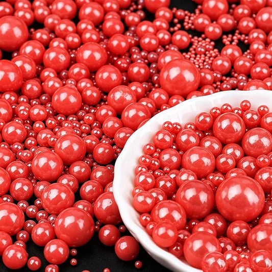 Red Pearl Sprinkles for Cake Decorating, 6 Sizes Mix 4.6 oz Edible Pearls Sugar Sprinkles for Baking Cupcake Cookie Ice Cream Dessert
