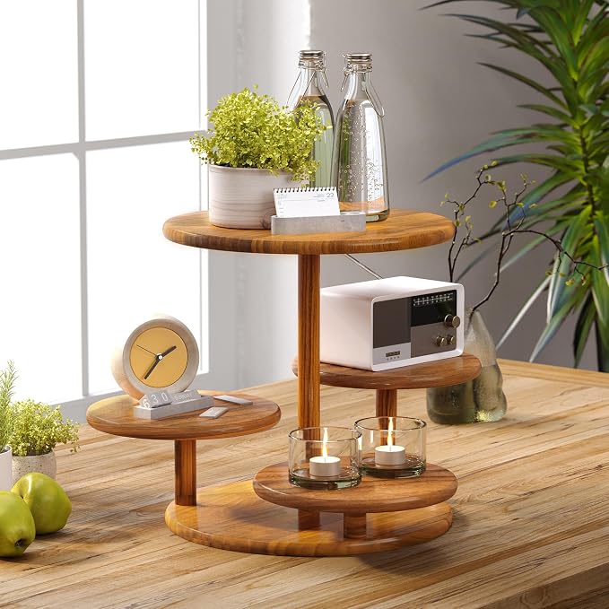 HURZMORO 4 Tier Round Cupcake Tower Stand for 50 Cupcakes,Wood Cake Stand with Tiered Tray Decor,Farmhouse Tiered Tray Decor,Cupcake Display for Birthday Graduation Baby Shower Tea Party