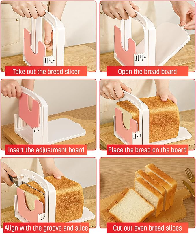 2026 NEW Bread Slicer Guide for Homemade Bread | 5 Thicknesses Mode for Sourdough, Rounds Loaves, Bagels, Toast & Sandwiches | Foldable & Adjustable | Space Saving | Indoor Outdoor Use