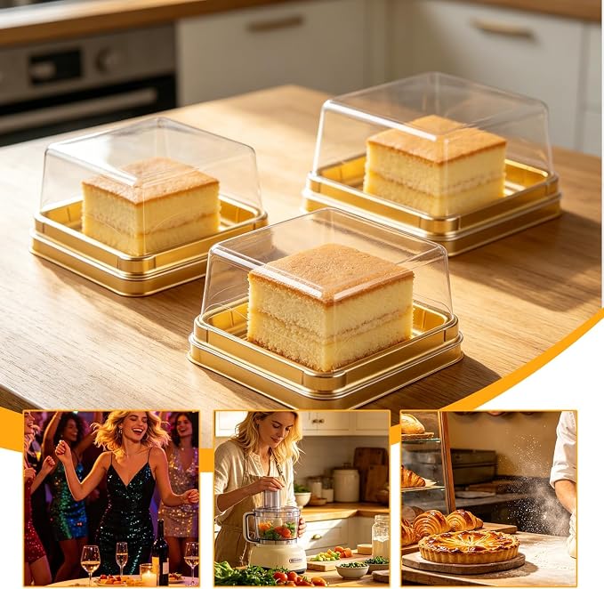 50 Set 3" Mini Cupcake Containers Dessert Holders with Lids | Cupcake Boxes Muffin Pod Dome Chocoflan Cajas Para Postres Individual Container Box for Party Wedding Birthday Gifts Supplies