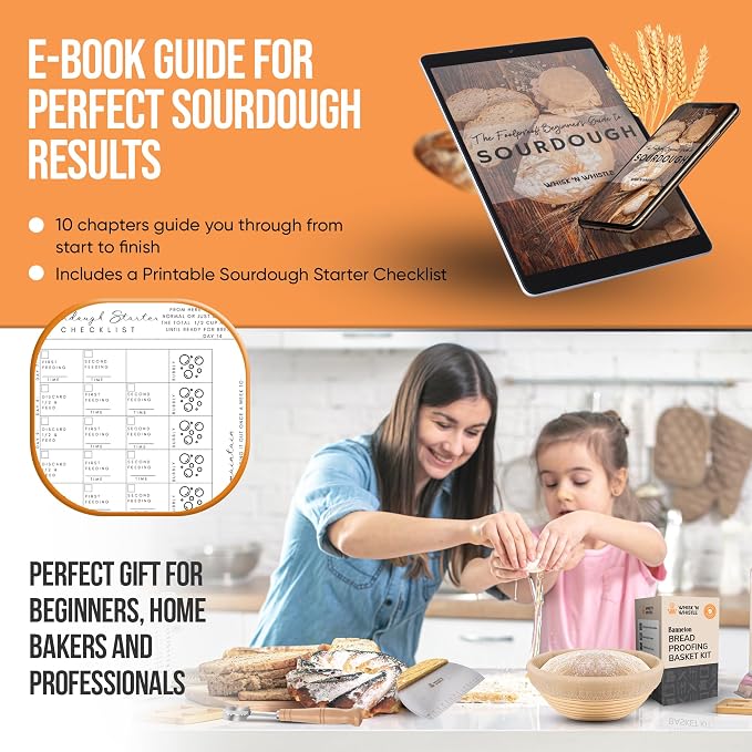 Proofing Basket Set - 9" Round & 10" Oval Baskets - Sourdough Starter Kit - Sourdough Bread Baking Tools and Supplies Include Dough Whisk, Scrapers and Lame