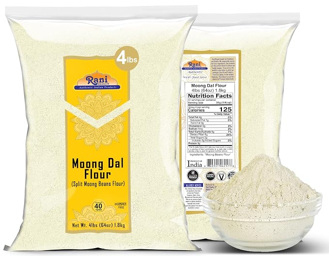 Rani Moong Flour (Mung Bean Flour, Green Gram Flour) 64oz (4lbs) 1.81kg Bulk ~ All Natural | Vegan | Gluten Friendly | NON-GMO | Kosher | Indian Origin