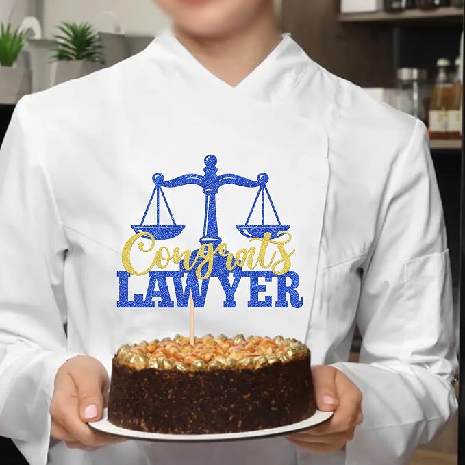1 Pack Congrats Lawyer Cake Topper Glitter Class of 2026 Law School Survivor Cake Pick 2026 Graduation Cake Decorations for 2026 Lawyer Graduation Party Supplies Blue Gold