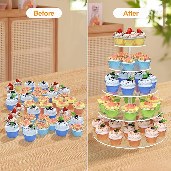 weddingwish 5 Tier Round Cupcake Stand for 50 Cupcakes, Acrylic Cupcake Display Stand, Clear Cupcake Tier Stand, Cupcake Holder Stand